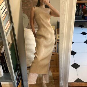Issey Miyake Pleats Please Maxi Sleeveless Dress Beige JP4